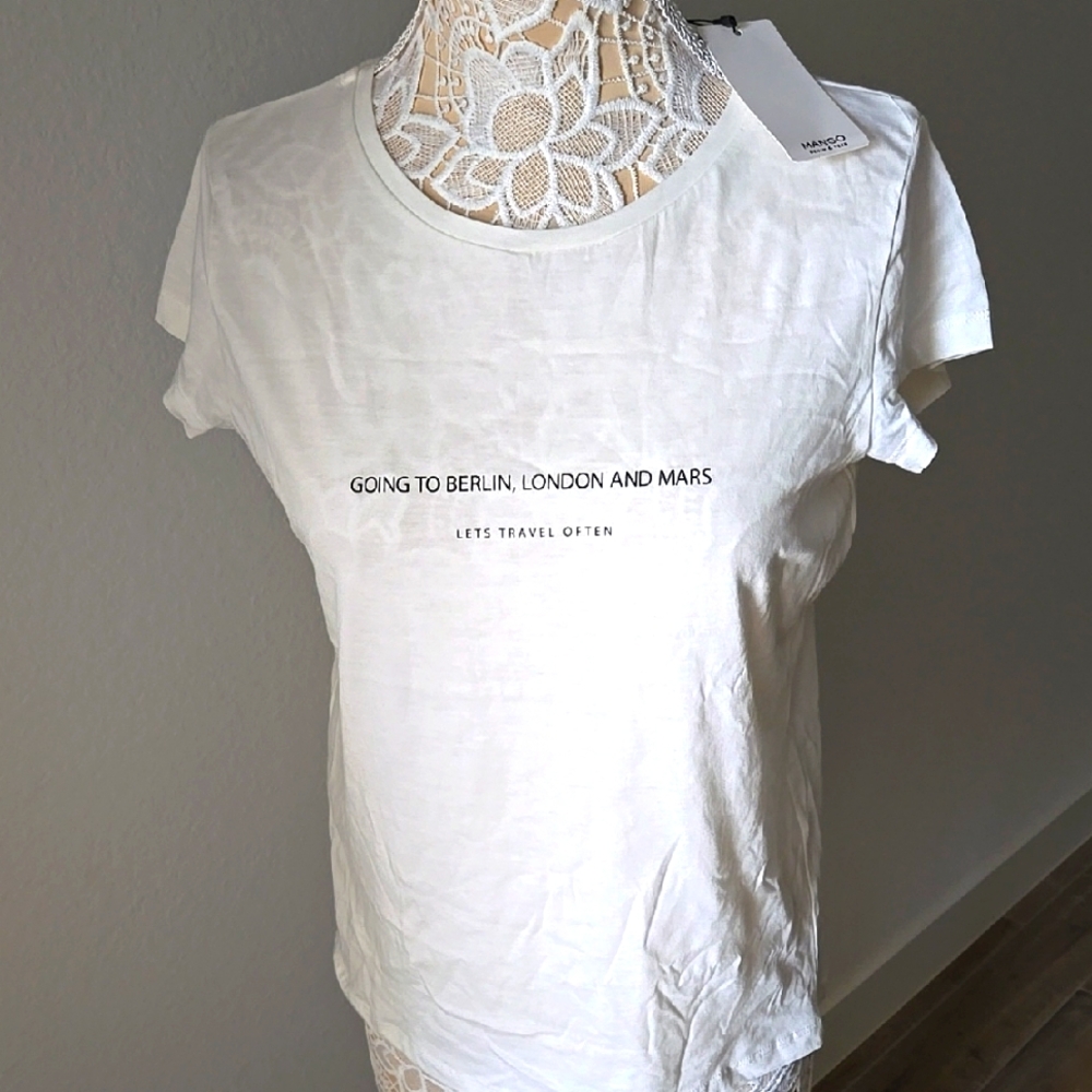 New W / Tag MANGO White Graphic Tee by Mango 'GOING TO BERLIN, LONDON AND MARS '